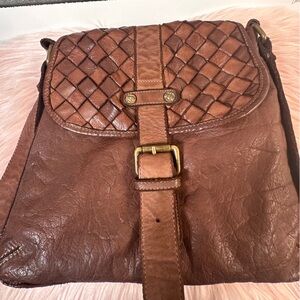 Civico93 Italian Woven Leather Crossbody Shoulder Bag Brown Boho